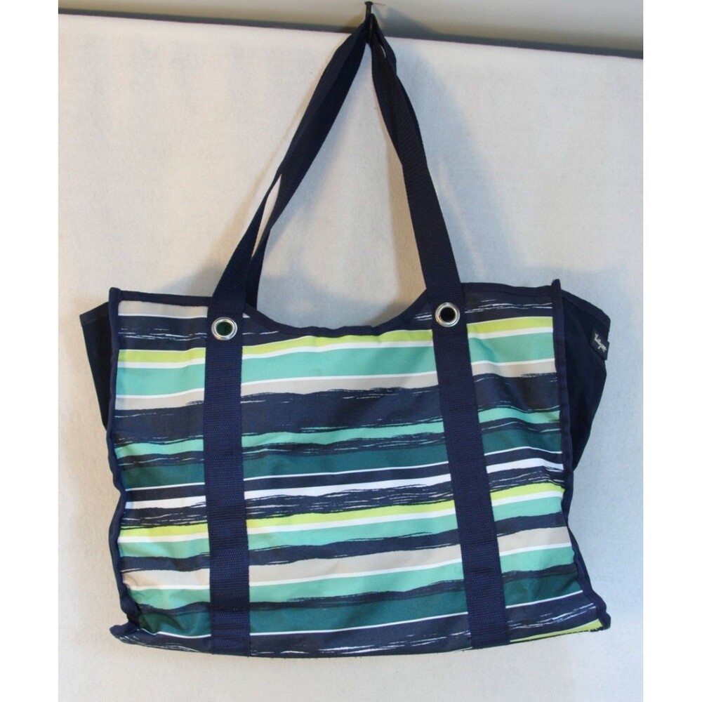Thirty-One Utility Tote Bag Large Multicolor Sea Stripe Travel Picnic Organizer